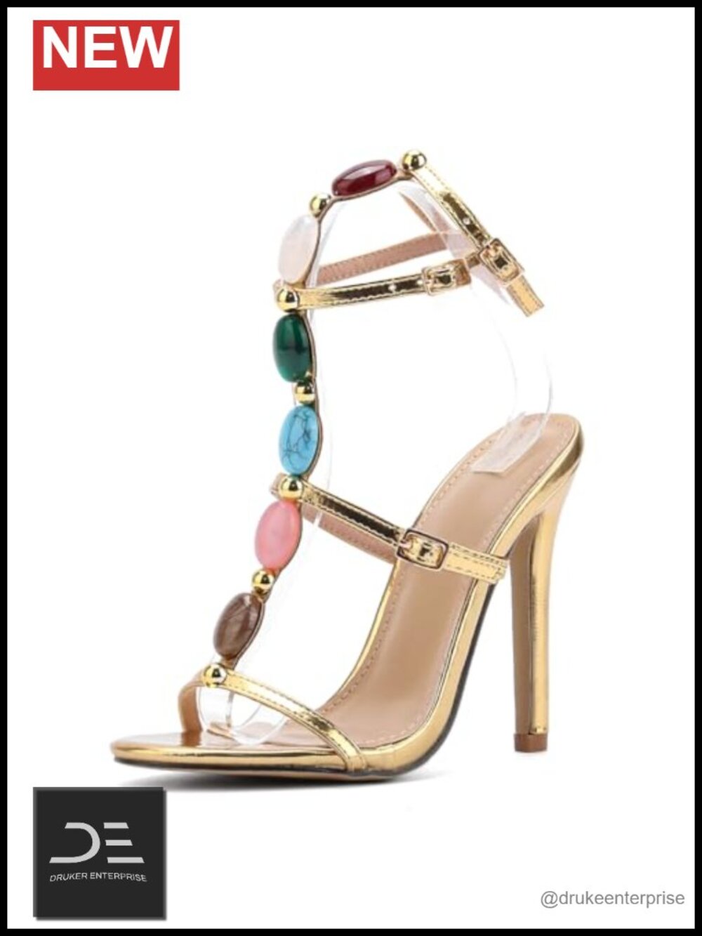 Gold Strappy Gladiator Stiletto Heels for Women Open Toe Ankle Buckle Size 39